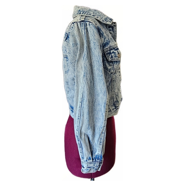 KanCan Acid Wash Blue Jean Jacket Classic Cropped Retro Style - Picture 3 of 14
